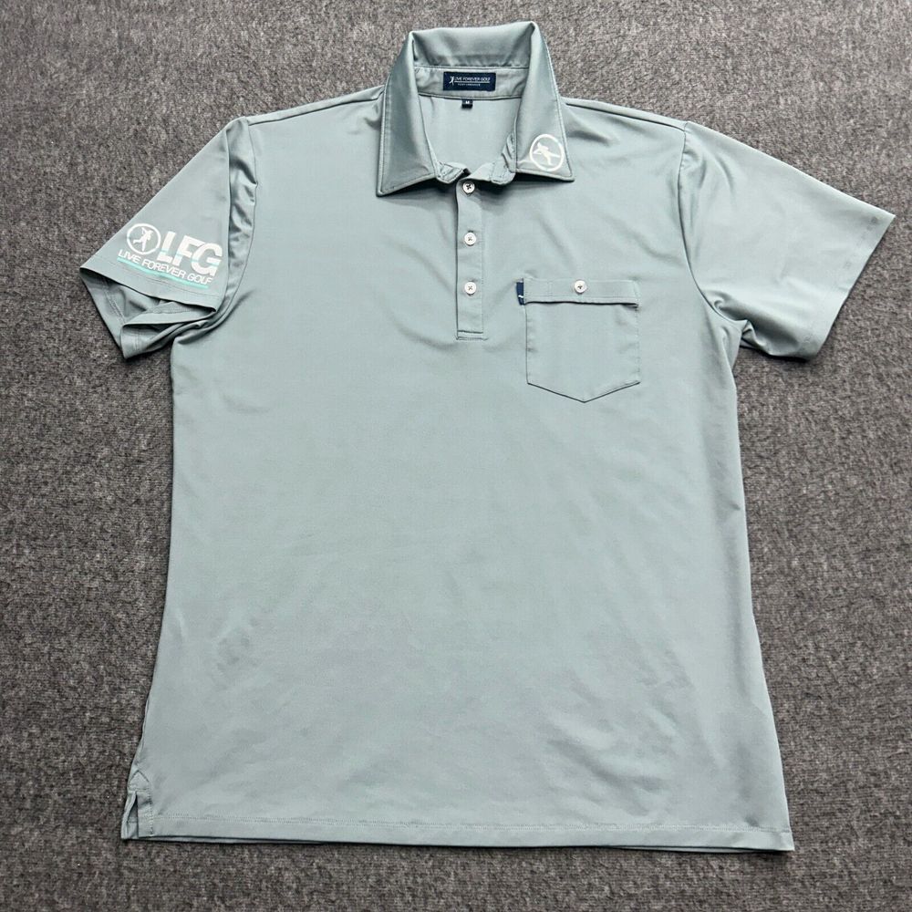 Live Forever Golf Shirt Medium Performance Stretch Pocket Preppy Slate‎ LFG Polo